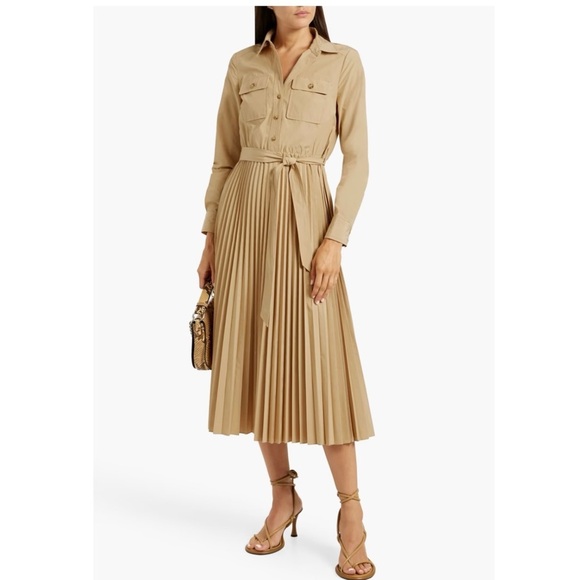 DEREK LAM 10 CROSBY Pleated belted taffeta midi shirt dress NEW - Picture 2 of 5
